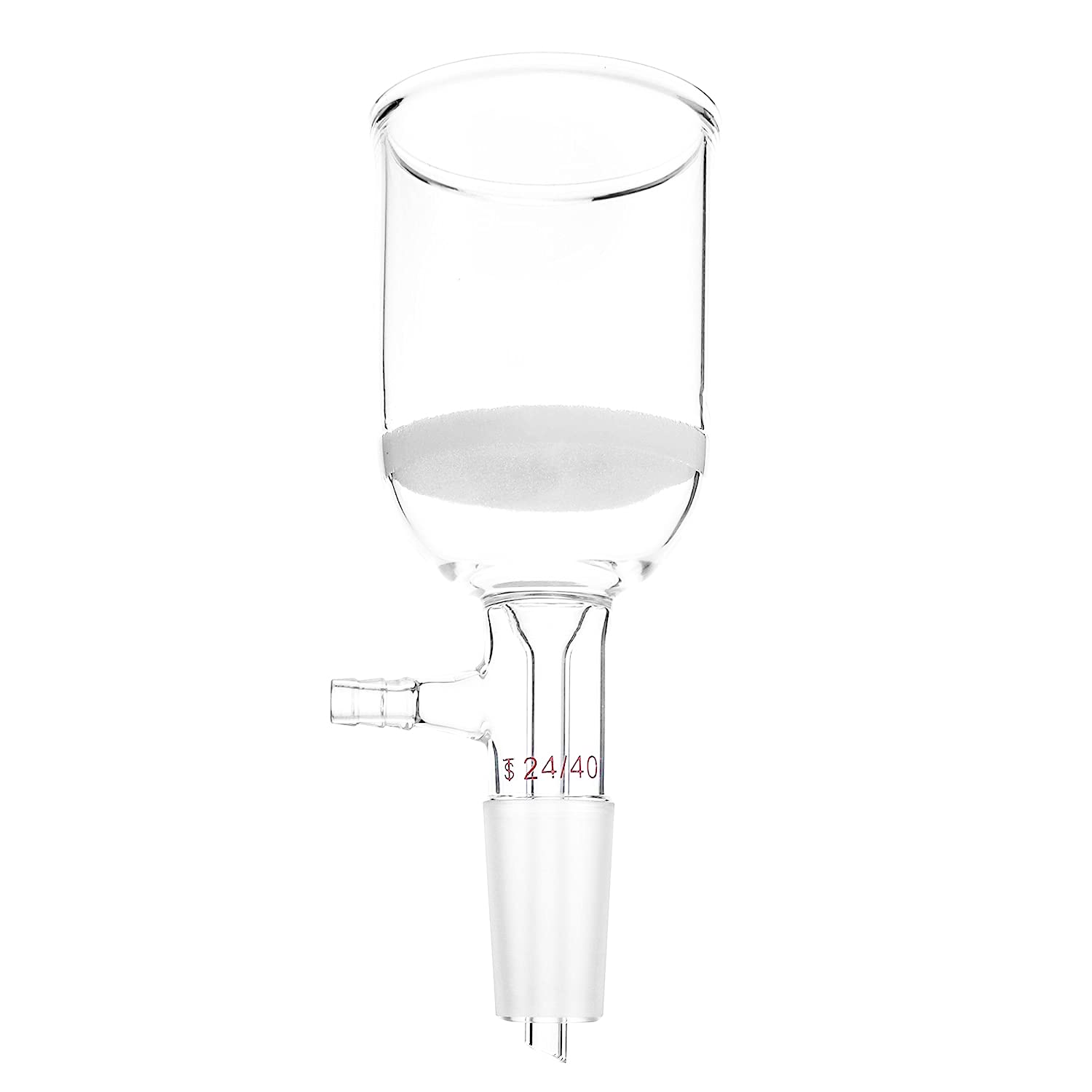 QWORK® 100ml Filtering Buchner Funnel Medium Frit (G2) Lab Glassware with Standard 24/40 Joint and Vacuum Serrated Tubulation, 56mm Inner-Diameter, 60mm Depth