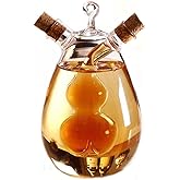 WINIAER 2 in 1 Oil and Vinegar Dispenser Cruet Bottle, Kitchen Supplies Glass Olive Oil and Balsamic Vinegar Cruet Bottle with Cork Stoppers, Hand-blown Glass Jar (Gourd Shape)