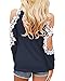 StyleDome Women's Casual Long Sleeve Lace Shirt Cold Shoulder Tops Basic Tee Crochet Blouses 3-Navy L