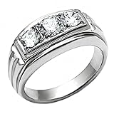 Navarro: Mens 1.0ct Ice on Fire CZ 3 Stone Journey Wedding Band Ring 316 Steel, 3048 sz 11.0