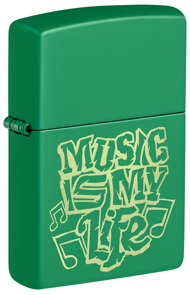 Zippo Windproof Lighter - Music In My Life - Grass Green with Laser Engraving - Refillable - Reusable - Windproof Design - Gift Box - Made in USA