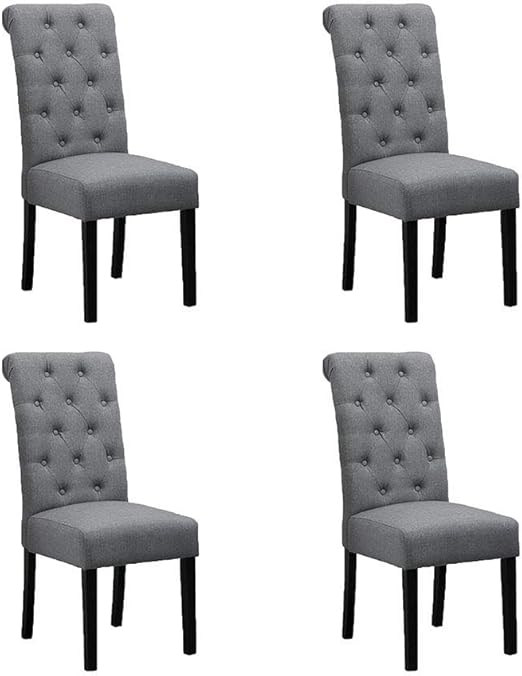 Amazon Com Homesailing Modern Set Of 4 Grey Dining Room Chairs Only Kitchen Chairs Button Tufted With Fabric Upholstered Padded For Accent Restaurant With Solid Black Legs Chairs