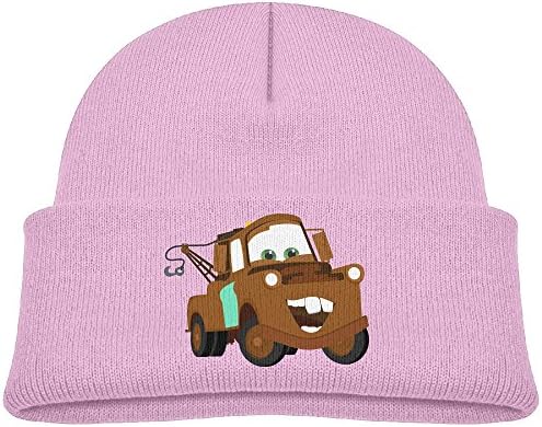 Youth Kids Cartoon Car Boys And Girls Flexible Wool Winter Toboggan Cap For Children Pink