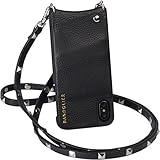 Bandolier [Sarah] Case iPhone X ONLY | Real Black Leather Women Wallet Silver Hardware, Phone Cover. Cross-Body Strap Mobile Holder ID & Credit Cards. Carry Cell Easy Handsfree.