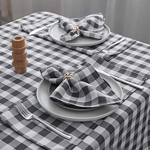 VEEYOO Polyester Checkered Cloth Napkins Set of 12 Pieces Buffalo Plaid Napkins Hemmed Edges Washable Gingham Oversized Dinner Napkins Stain Resistant Table Napkins (17x17 inch, White & Grey Napkins)