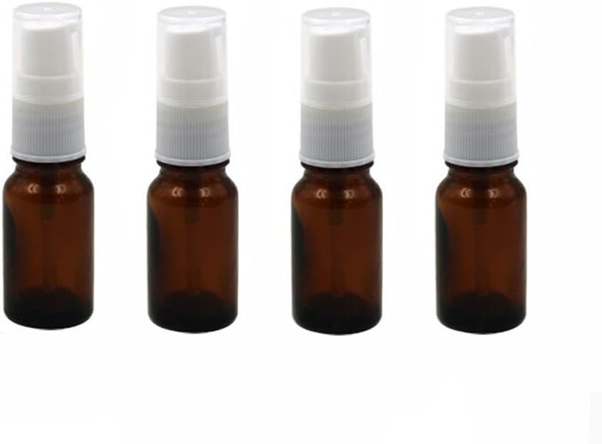 4PCS 10ml/20ml Empty Refillable Glass Lotion Pump Bottle Container Shower Gel Essential Oil Shampoo Sample Press Bottle Jar Pot Cosmetic Make up Dispenser (20ml, Amber)