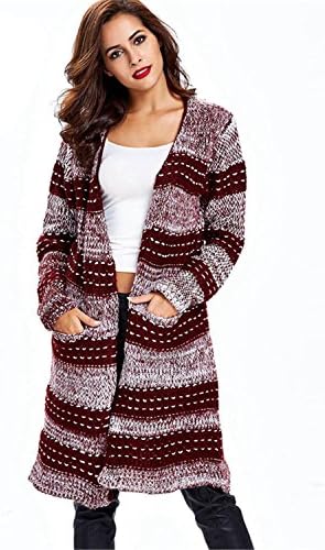 Sicong2 Sweet Autumn Long Sleeve Knitted Slim Women Sweater Cardigan Casual Computer Knitted Striped Open Stitch Female Thicken RedOne Size Grace