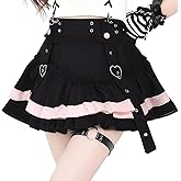 kakarin choyx Women's Casual Fashion High Waist A-line Mini Skirt Y2K Cute Suspenders Decoration Splicing Pleated Skirt