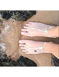 Joerica - 2 o 3 pares de sandalias de pie descalzo para mujeres y niñas, sin pies, pulsera de tobillo para boda con anillo para dedo del pie