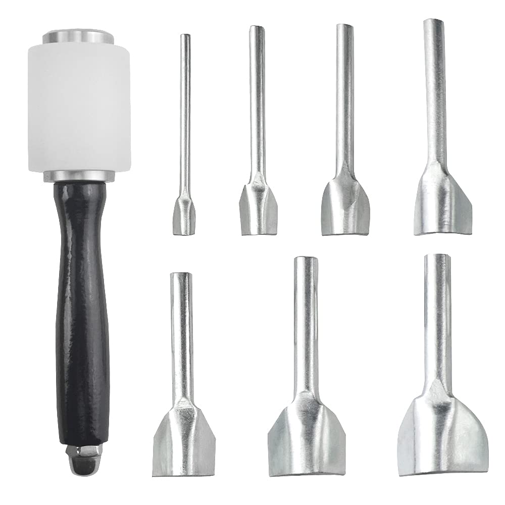 XINMEIWEN Hole Punch, 8Pcs V Shape Leather Cutting Tools Set with 7 Sizes Half-Round Cutter Punch and Leather Hammer (Carbon Steel, Silver)