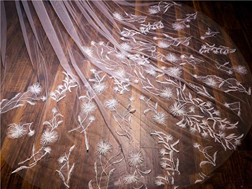 Sijux Bridal Wedding Veil 2T Trailing Elegant Applique Cathedral Veil Long Cut Edge with Comb White 350CM - Thumbnail 2