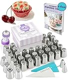 Russian Piping Tips 78 pcs Set - 38 Icing Nozzles + 36 Pastry Bags + Silicone Bag + Cotton Bag + 2 Couplers - Complete Cake and Cupcake Decorating Supplies Kit - Gift Box - eBook with Frosting Recipes