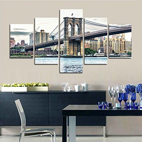 Amazon Co Jp Crmaoart アートパネル ブルックリン橋 壁掛け 風景写真の壁の写真を絵画 ポスター キャンバス絵画 ５パネルセット 木枠付きの完成品 40インチxインチ ホーム キッチン