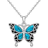 Talonior Butterfly Necklaces for Women Sterling Silver Turquoise Necklaces Blue Butterfly Pendant Turquoise Vintage Jewelry Mothers day Gifts