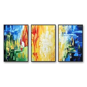 Framed Canvas Wall Art for Living Room, Bedroom Abstract Color Collage Pattern Canvas Prints for Home Decoration Ready to Hanging - 16"x24"x3 Panels