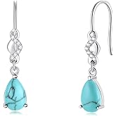 FANCIME Sterling Silver Turquoise Dangle Earrings Teardrop Infinity Hook Drop Earrings December Birthstone Earrings Fine Jewelry for Women
