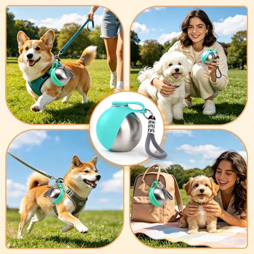 LTFIOON Portable Dog Drinker, 285ml Stainless Steel Dog Water Bottle, Anti-Leak Bottle with Foldable Silicone Bowl, Portable Water Bottle for Walking, Traveling and Camping