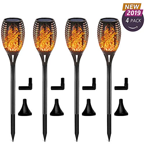 KUON Solar Torch Lights Waterproof Flickering Flame Torches Landscape 96 LED Dancing Flames Outdoor Decoration Lighting Security Path Light for Garden Patio Yard Driveway, (4 Pack)