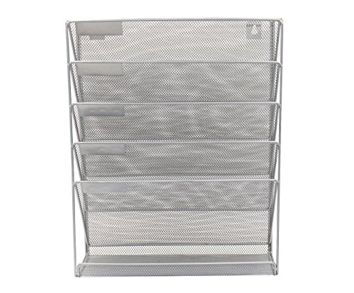 PAG Hanging Wall File Holder Mail Sorter Magazine Rack Office Supplies Metal Mesh Desk Organizer, 6 Tier, Silver