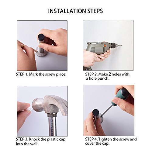 YUMORE 5 PCS Modern Door Stop, 3.5” Stainless Steel Wall Mount Door Holder With Sound Dampening Rubber Tip Protector, Hardware pack included screws expansion anchor, Brushed Finished