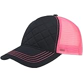 The Vintage Year Plain Cotton Structured Mesh Adjustable Trucker Sports Baseball Cap (Quilt Black/Neon Pink)