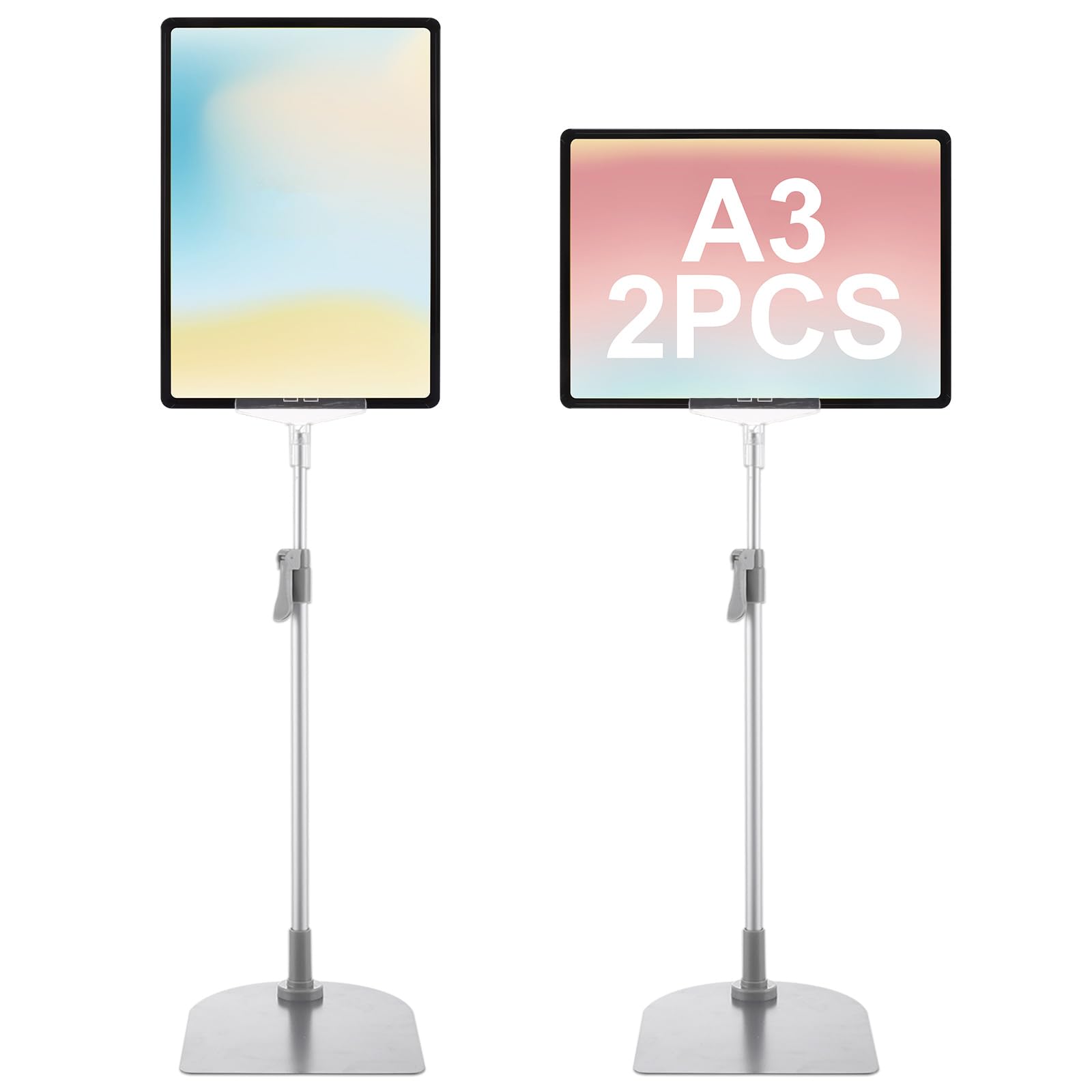 WOPPLXY 2 PCS A3 Sign Holder Display Stand, Adjustable Poster Stand Floor Display Stands, Replaceable Advertising Stand Sign Holder with Stable Metal Base