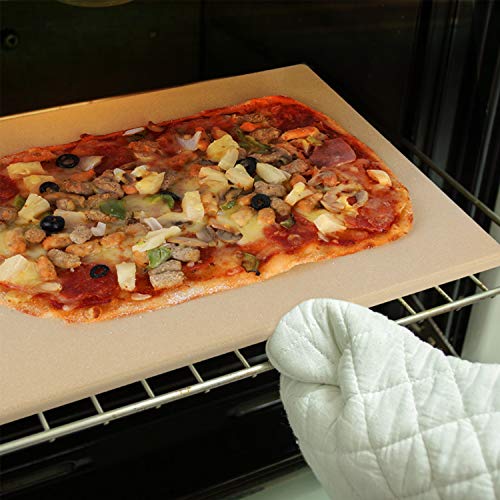 femor Pizza Grilling Stone 15"x12" with Pizza Peel & Recipe- Rectangular Baking Stone for Oven, Grill & BBQ