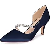 ERIJUNOR Women Mid Kitten Heels Closed Pointy Toe D’Orsay Pumps Wedding Party Shoes