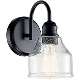 Kichler Avery 5.5" Wall Sconce Industrial 1 Light Wall Fixture with Clear Seeded Glass in Black, for Bathroom, Bedroom or Hal