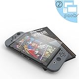 Nintendo Switch Screen Protector Tempered Glass, PORTHOLIC [2 Packs] [Bubble Free] [Works While Docking]-0.24mm/HD/Anti-fingerprint/Perfect Fit/9H hardness/ Easy installation