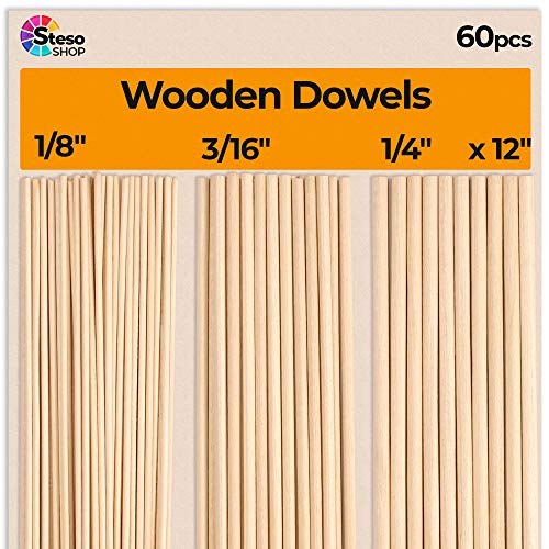 Wooden Dowel Rods for Craft 60 pcs Round Wood Dowels 12 inch in