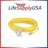 12/3 100ft Wire Gauge 3 OUTLET Tri-Source SJT Indoor Outdoor Vinyl LIGHTED Electric Extension Cord, 100 Feet