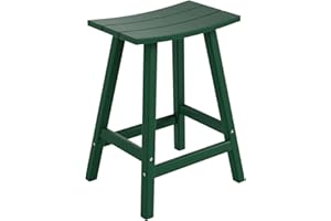 WO WESTIN OUTDOOR WO Home Furniture Saddle Stool 24"-Inch Adirondack HDPE Backless Patio Kitchen Counter Stool Seat (Dark Green)