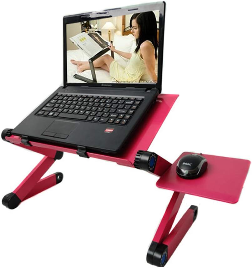 Laptop Stand for Bed and Sofa, Folding Laptop Table with Big CPU Cooling Fans & Mouse Pad, Usmoscat Aluminum Side Table Cozy Desk Portable Adjustable Stand Up/Sitting Gaming Desk (Rose)