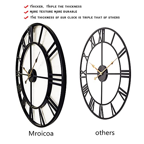 24inch Large Home Decor Wall Clock for Living Room Non Ticking Iron Art Clocks Roman Numeral,Retro Distressed Metal,Oversized