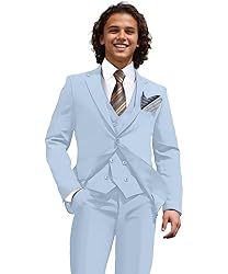 WOMS Men's 3 Piece Slim Fit Suit, Light Blue
