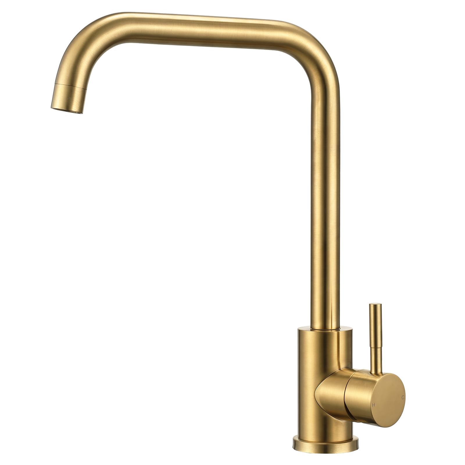 Hapilife Brushed Gold Kitchen Sink Mixer Tap Single Lever Kitchen Tap in Gold 360 Swivel Monobloc Mixer Taps 1 Hole Square Sink Taps Modern Faucet with UK Standard Fittings