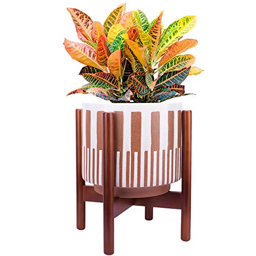 Plant Stand, 10-inch Mid Century Indoor wood Flower Pot Holder Modern for Tall Plants, Snake Plant, Fit for 8-10 Inch Planter (Plants and Pot are not Included), Red Brown