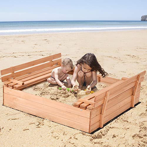 image for Costzon Kids Foldable Cabana Sandbox with 2 Convertible Benches & 1 Pi