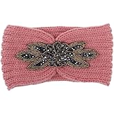 Beaupretty Knitted Woolen Yarn Headband with Flower Pattern Warm Hair Hoop for Women Breathable Minimalist Headwrap Pink Winter Hair Band