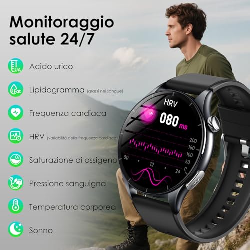 2026 New Men's Smartwatch with ECG/Blood Pressure/Sleep/Emotions/Fatigue/BMI/Temperature/Heart Rate Monitor, 1.56 Inch AMOLED Healthy Fitness Watch with LED Flashlight/Phone Function/SOS Button