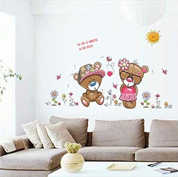 Ys753 Cartoon Cute Couple Bear Wall Stickers For Kids Rooms