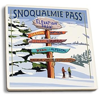 Lantern Press Snoqualmie Pass Washington Ski Signpost Set Of 4 Ceramic Coasters Cork Backed Absorbent #winter #park #hot #springs Lantern Press Snoqualmie Pass Washington Ski Signpost Set Of 4 Ceramic Coasters Cork Backed Absorbent