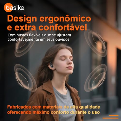 Fone De Ouvido Bluetooth Esportes, Basike T7, IPX6/OWS, Tela LED Dupla, Fone de Ouvido Estéreo Hi-Fi, Suporta Chamadas de Voz, 60 Horas em Standby Para Corrida e Exercícios ao Ar Livre (PRO Preto)