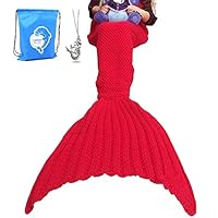 LAGHCAT Mermaid Tail Blanket Crochet Mermaid Blanket for Adult, Soft All Seasons Sleeping Blankets, Whale Tail Pattern (71 x 35.5 Inch, Red)