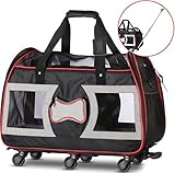 WPS Airline Approved Pet Carrier with Wheels for Small Dogs and Cats - Removable Fleece Bed