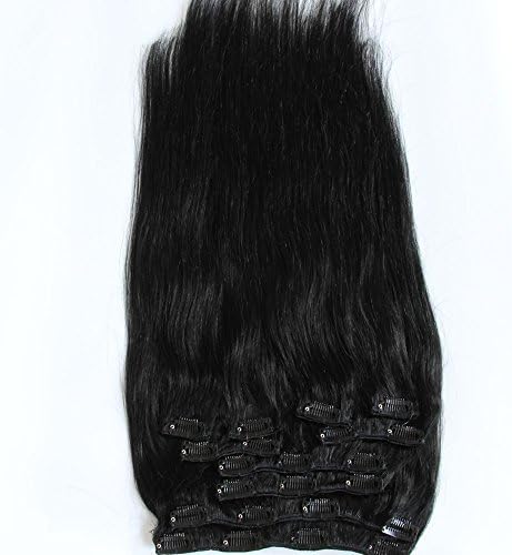 Extra Thick Deluxe 100% Real Human Hair Remy Hair Extensions Clip In Extensions 20Inch 185G #1 Jet Black