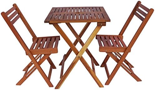 Zen Garden ZG011 Eucalyptus Wood Foldable 3-Piece Square Bistro Set, Natural Wood Finish