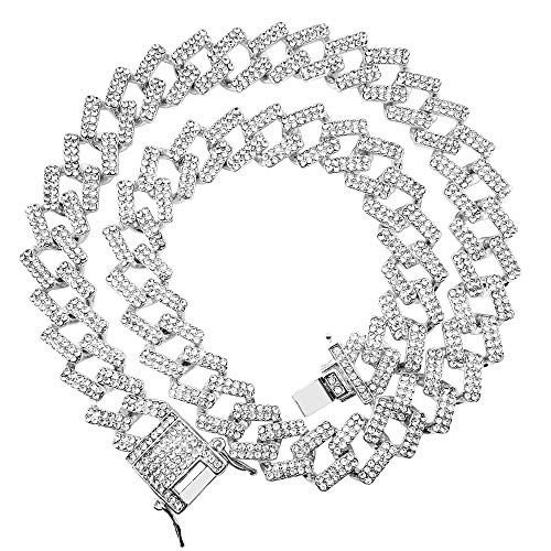 HH BLING EMPIRE Iced Out Diamond Cuban Link Chain for Men Women Silver Gold Miami Cuban Necklaces Hip Hop 16-30 Inches