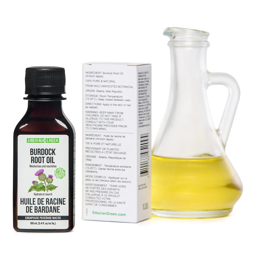 Burdock Oil – Pure and Natural Siberian Burdock Root Oil for Hair Care, Skin Care – Easy to Apply Hair Oil for All Hair Types – Anti-Dandruff Scalp Oil Stimulates Hair Growth